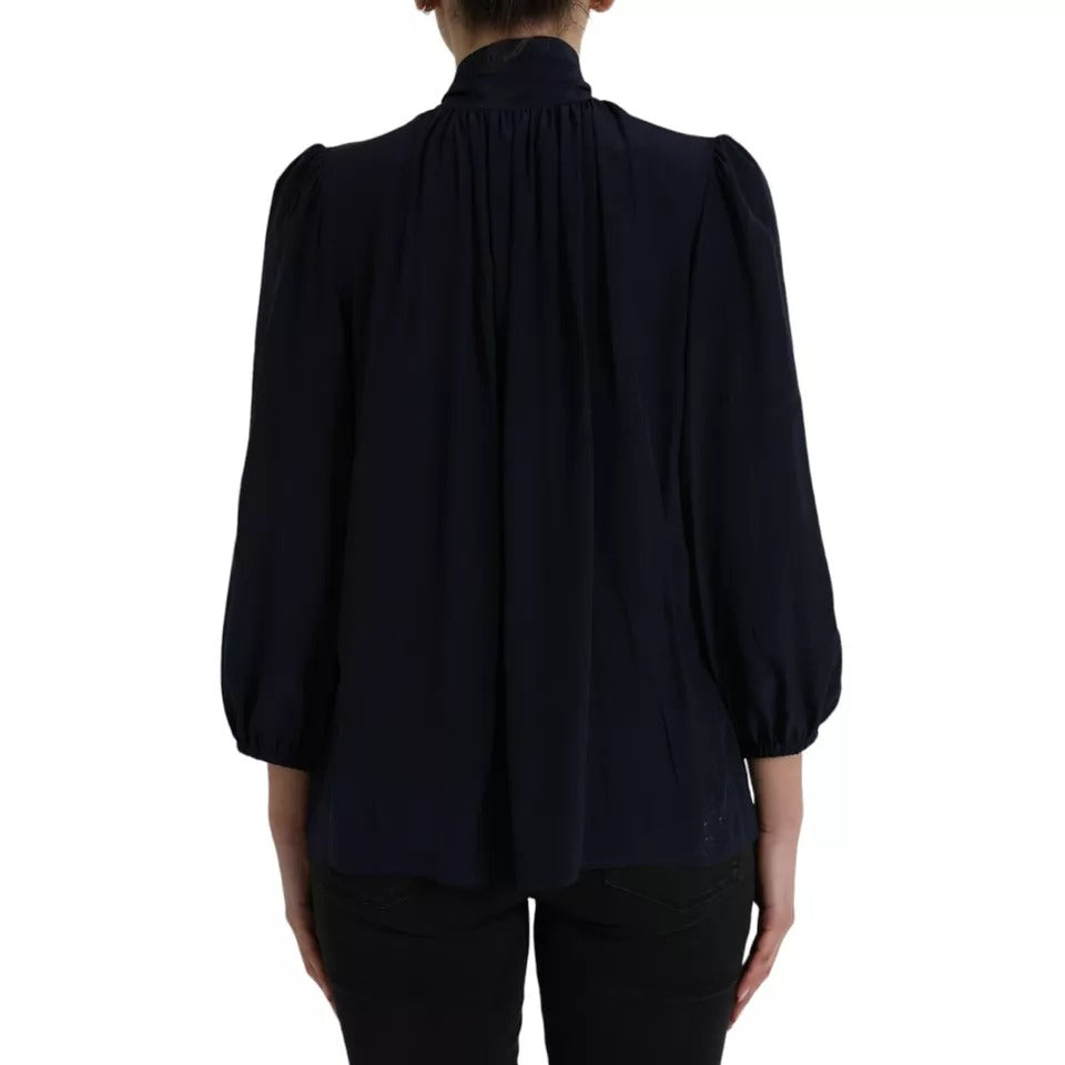 Dolce & Gabbana Blue Long Sleeves Ascot Collar Blouse Women's Top (Pre-Owned)
