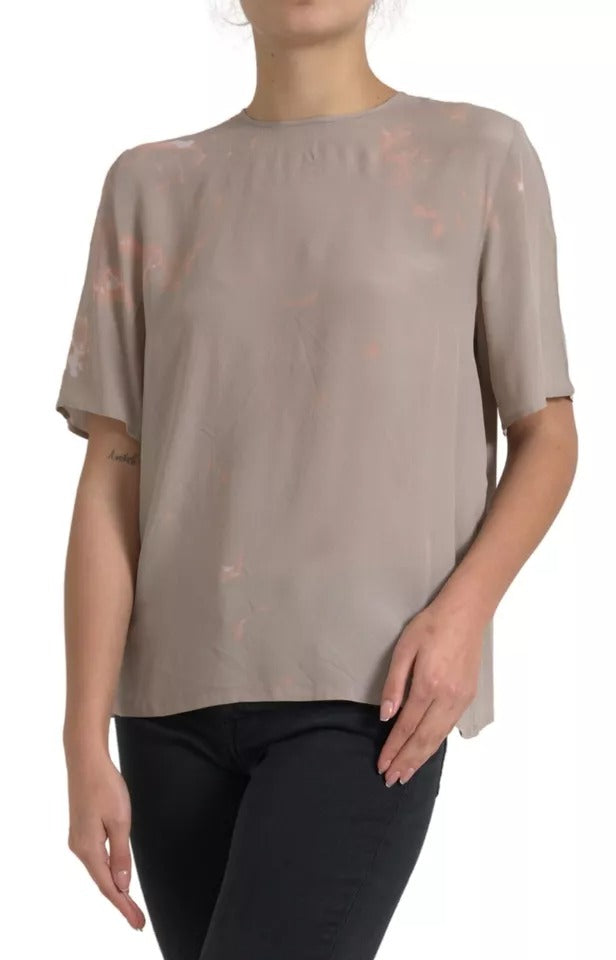 Dolce & Gabbana Brown Round Neck Short Sleeve Blouse Women's Top (Pre-Owned)