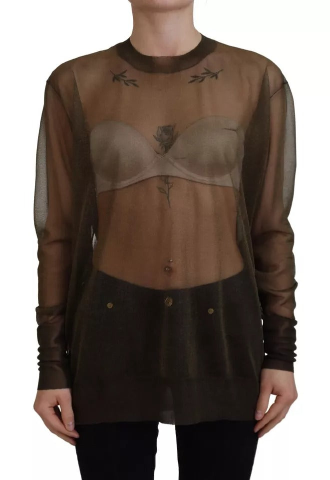 Dolce & Gabbana Black Transparent Crewneck Long Sleeves Women's Top (Pre-Owned)
