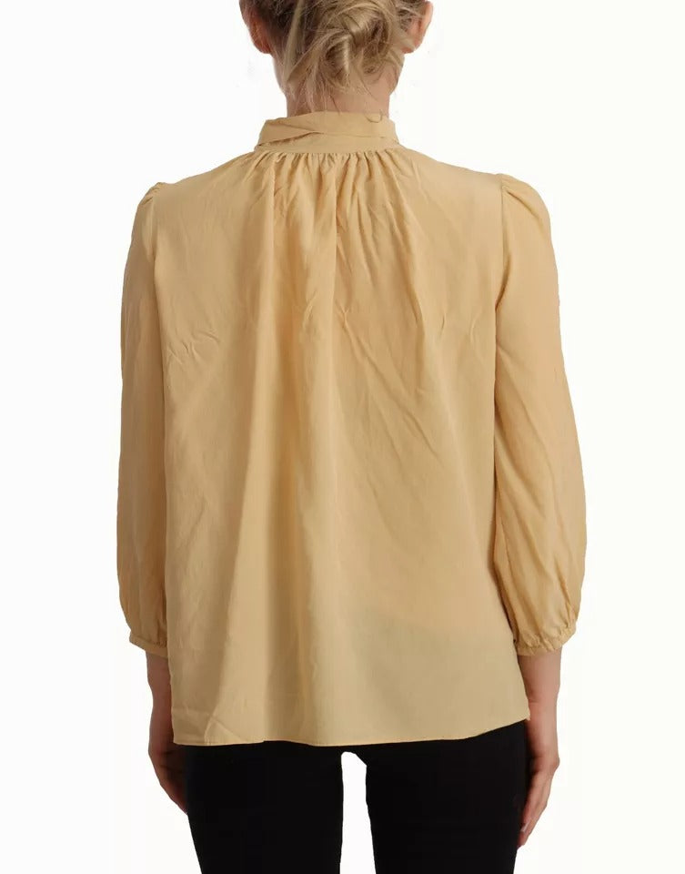 Dolce & Gabbana Mustard Ascot Collar Shirt Silk Blouse Women's Top (Pre-Owned)