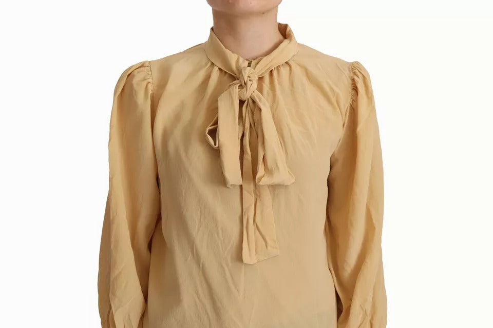 Dolce & Gabbana Mustard Ascot Collar Shirt Silk Blouse Women's Top (Pre-Owned)