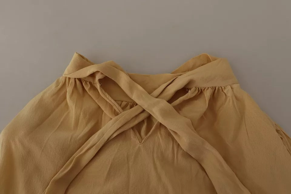 Dolce & Gabbana Mustard Ascot Collar Shirt Silk Blouse Women's Top (Pre-Owned)