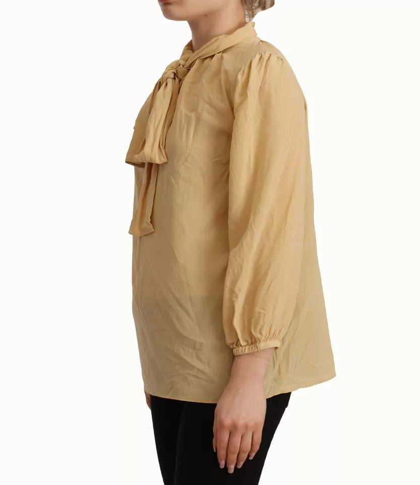 Dolce & Gabbana Mustard Ascot Collar Shirt Silk Blouse Women's Top (Pre-Owned)