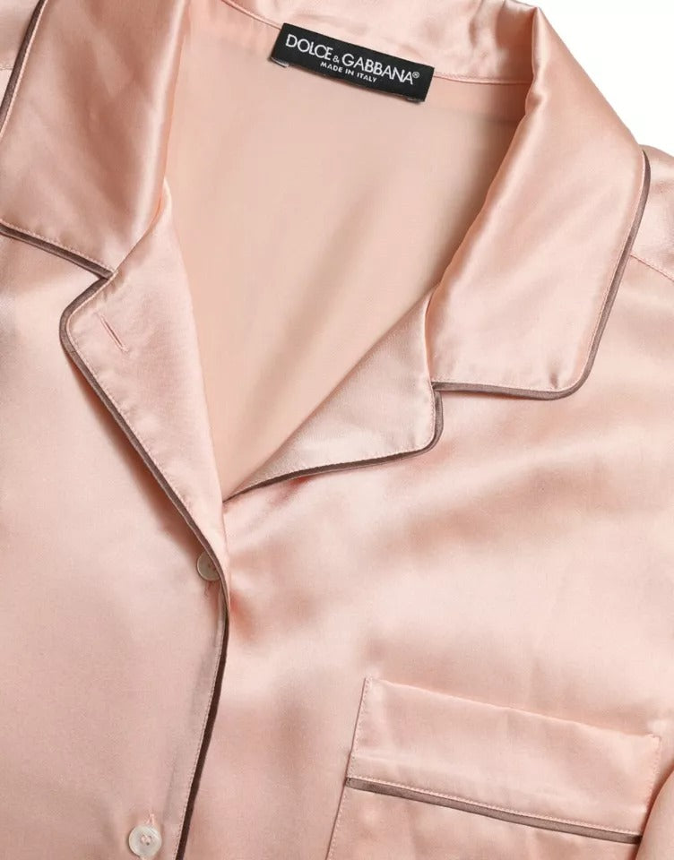 Dolce & Gabbana Pink Silk Long Sleeves Logo Pajama Blouse Women's Top (Pre-Owned)