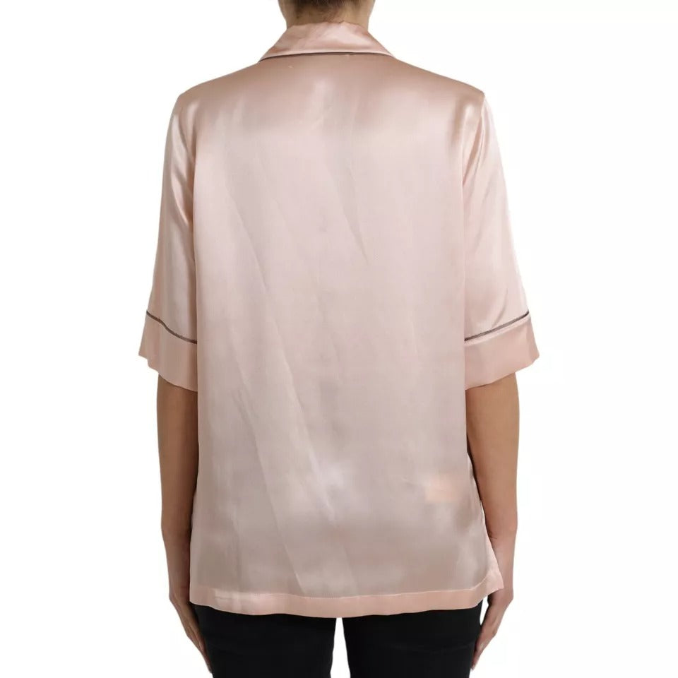 Dolce & Gabbana Pink Silk Long Sleeves Logo Pajama Blouse Women's Top (Pre-Owned)