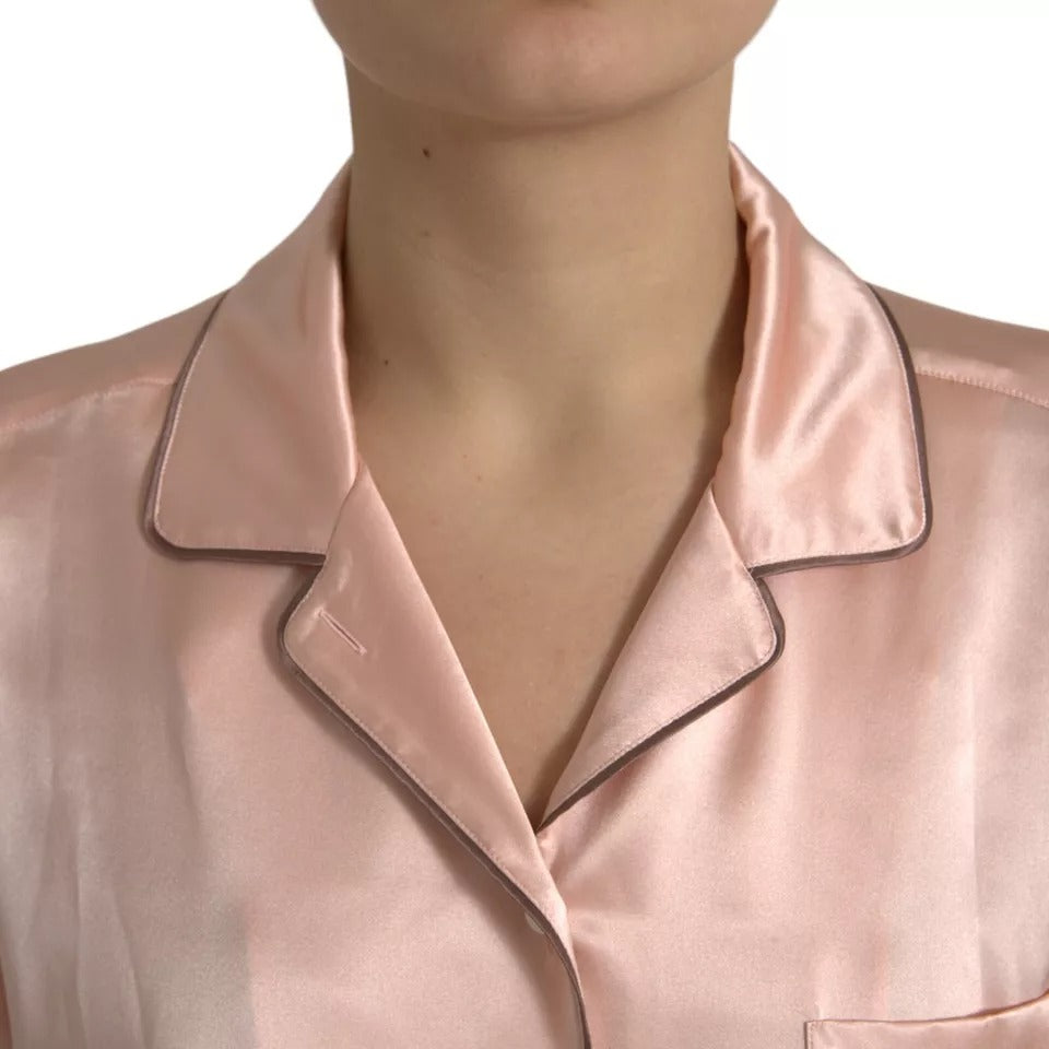 Dolce & Gabbana Pink Silk Long Sleeves Logo Pajama Blouse Women's Top (Pre-Owned)