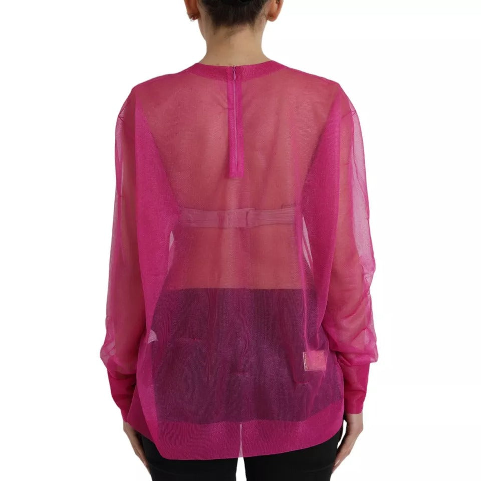 Dolce & Gabbana Pink Transparent Crewneck Long Sleeves Women's Top (Pre-Owned)