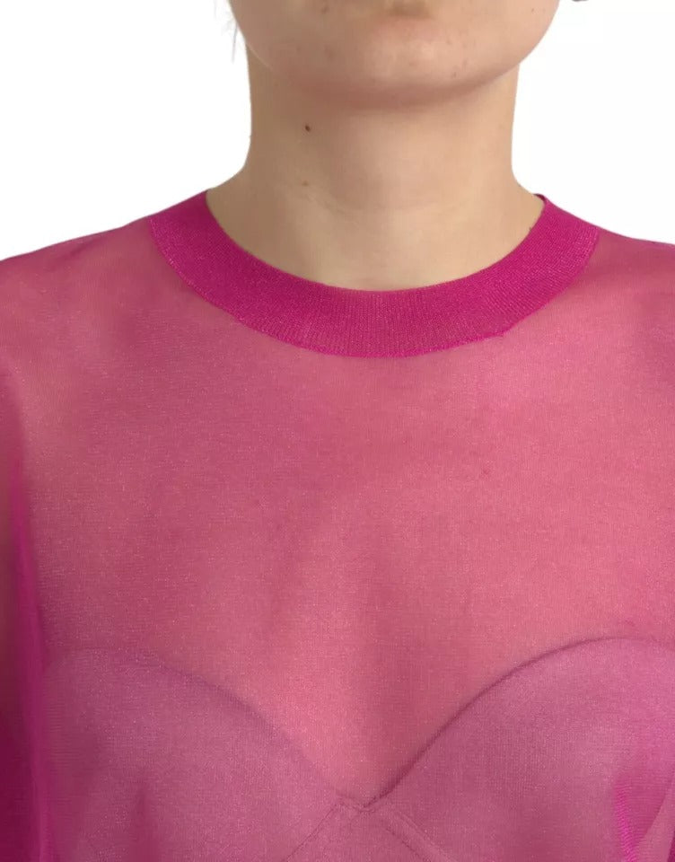 Dolce & Gabbana Pink Transparent Crewneck Long Sleeves Women's Top (Pre-Owned)