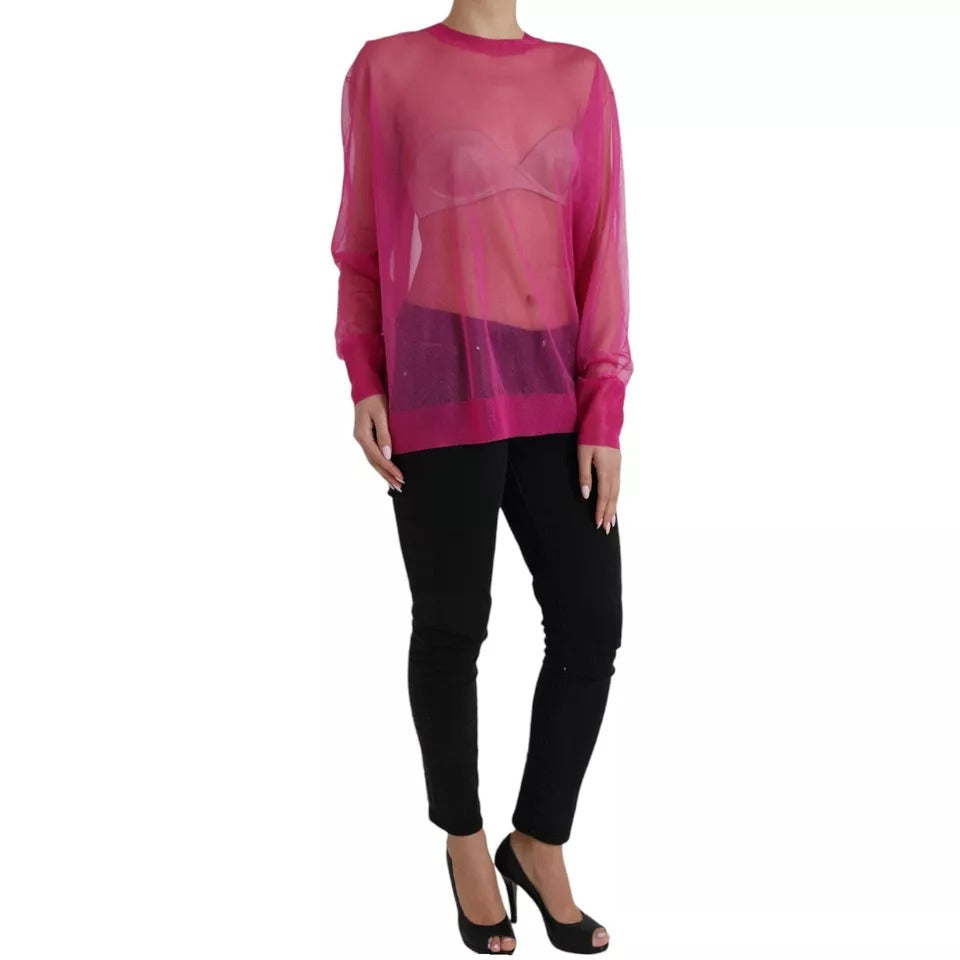 Dolce & Gabbana Pink Transparent Crewneck Long Sleeves Women's Top (Pre-Owned)