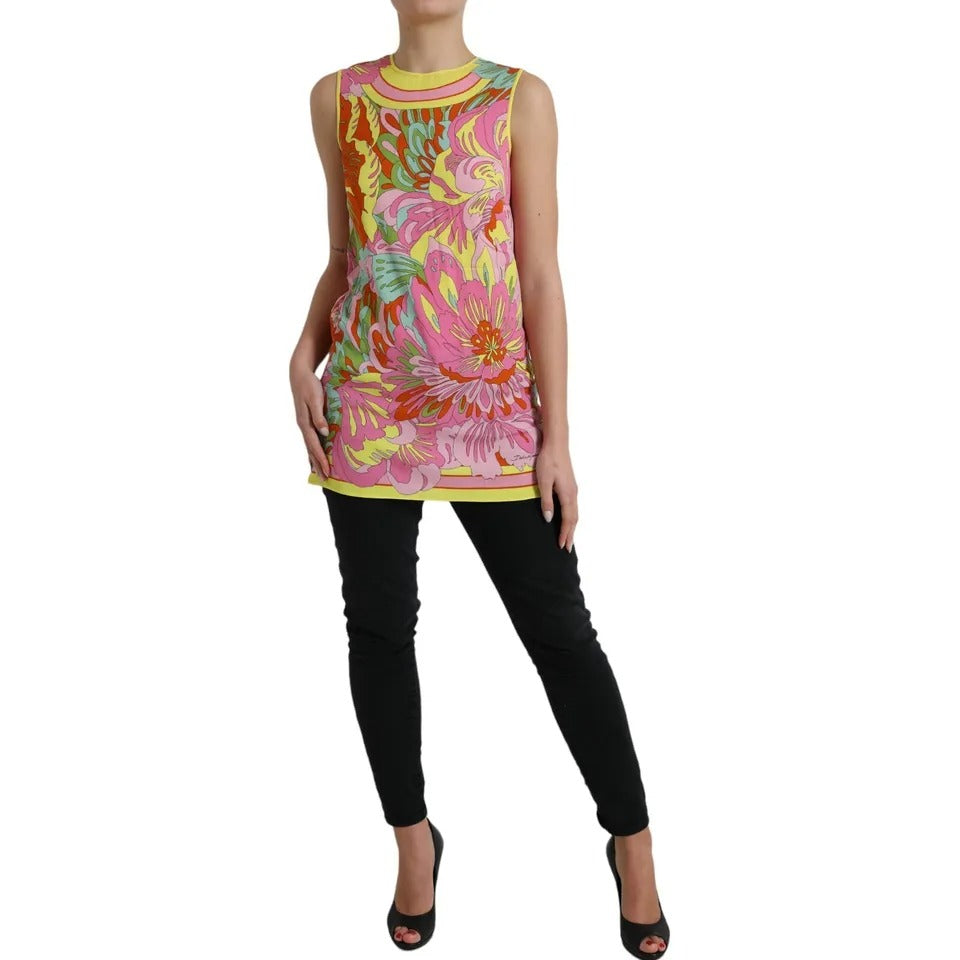 Dolce & Gabbana Multicolor Floral Silk Sleeveless Tank Women's Top (Pre-Owned)