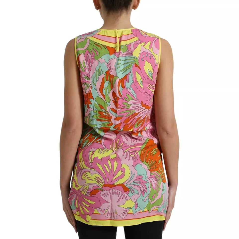 Dolce & Gabbana Multicolor Floral Silk Sleeveless Tank Women's Top (Pre-Owned)