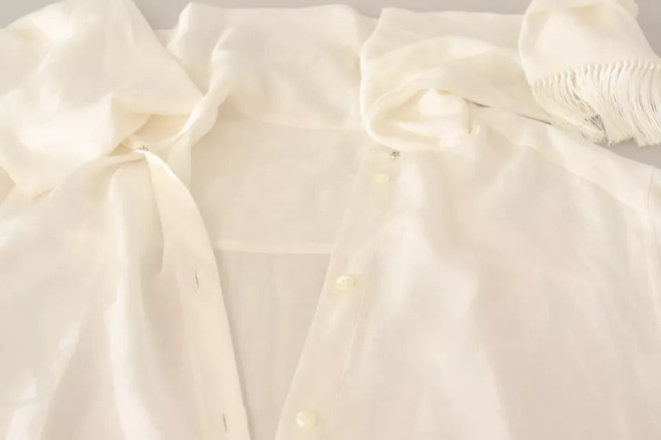 Dolce & Gabbana White Blouse Ascot Collar Shirt Silk Button Women's Top (Pre-Owned)