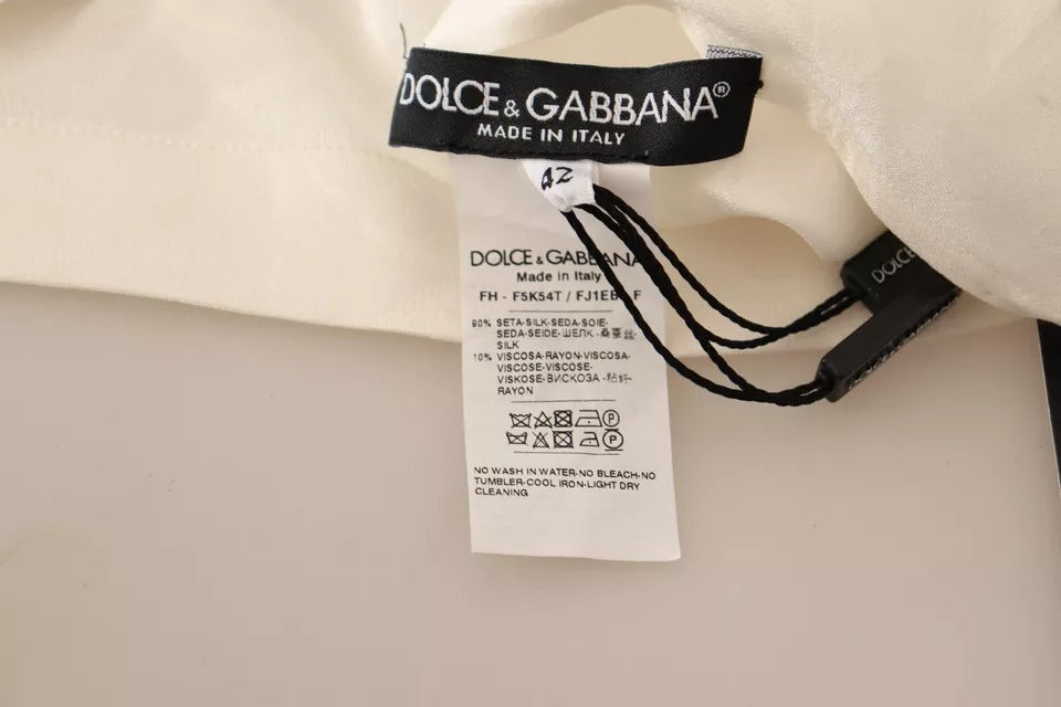 Dolce & Gabbana White Blouse Ascot Collar Shirt Silk Button Women's Top (Pre-Owned)