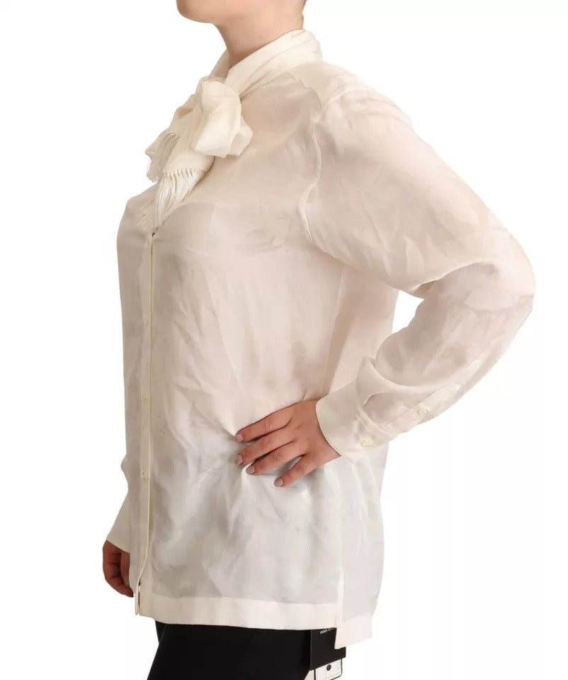 Dolce & Gabbana White Blouse Ascot Collar Shirt Silk Button Women's Top (Pre-Owned)