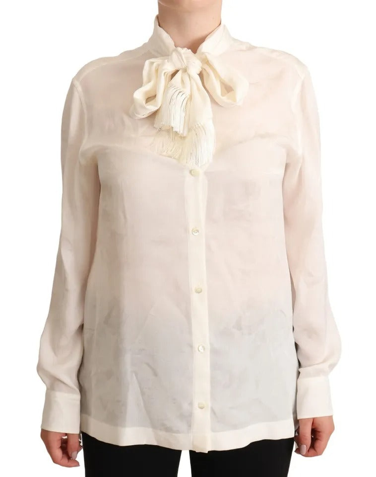 Dolce & Gabbana White Blouse Ascot Collar Shirt Silk Button Women's Top (Pre-Owned)