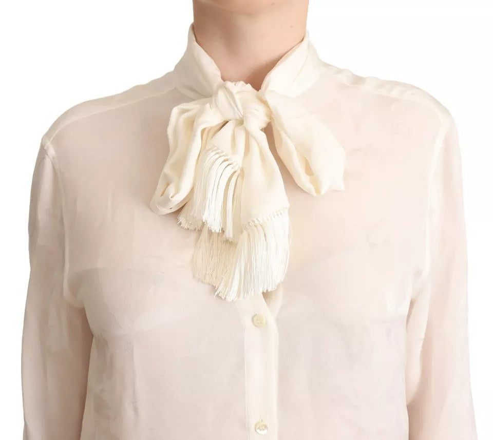 Dolce & Gabbana White Blouse Ascot Collar Shirt Silk Button Women's Top (Pre-Owned)
