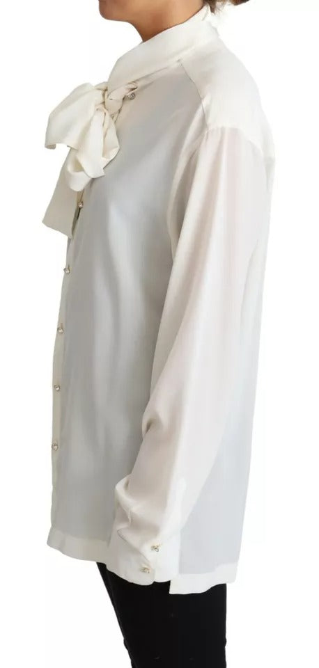 Dolce & Gabbana White Blouse Ascot Collar Shirt Silk Women's Top (Pre-Owned)