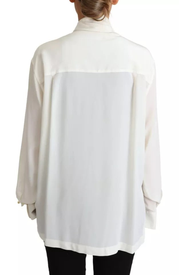 Dolce & Gabbana White Blouse Ascot Collar Shirt Silk Women's Top (Pre-Owned)