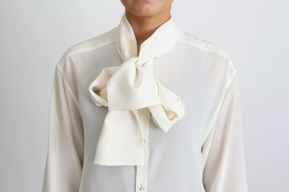 Dolce & Gabbana White Blouse Ascot Collar Shirt Silk Women's Top (Pre-Owned)