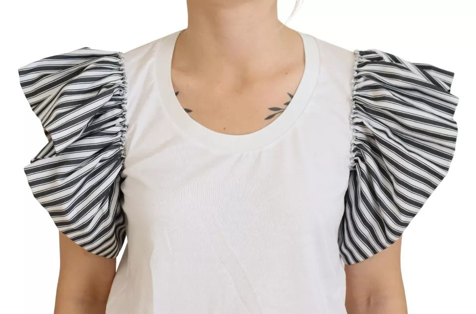 Dolce & Gabbana White Striped Short Sleeves Pullover Women's Top (Pre-Owned)