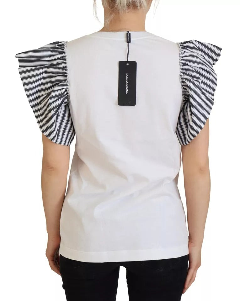 Dolce & Gabbana White Striped Short Sleeves Pullover Women's Top (Pre-Owned)
