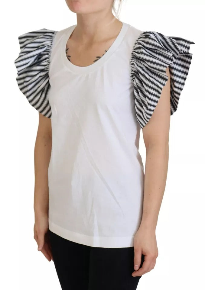 Dolce & Gabbana White Striped Short Sleeves Pullover Women's Top (Pre-Owned)