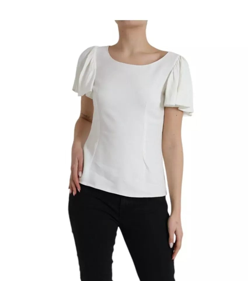 Dolce & Gabbana White Viscose Round Neck Short Sleeves Women's Top (Pre-Owned)