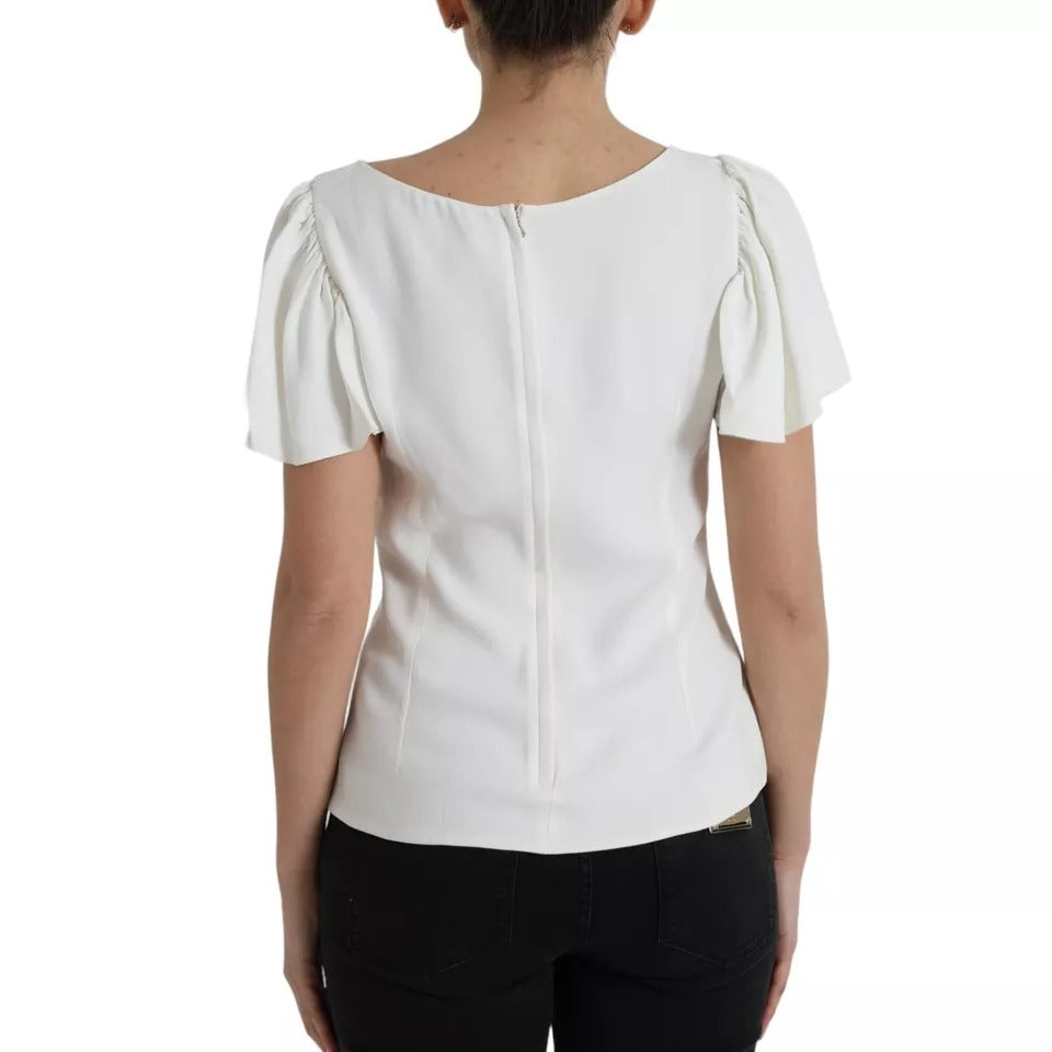 Dolce & Gabbana White Viscose Round Neck Short Sleeves Women's Top (Pre-Owned)