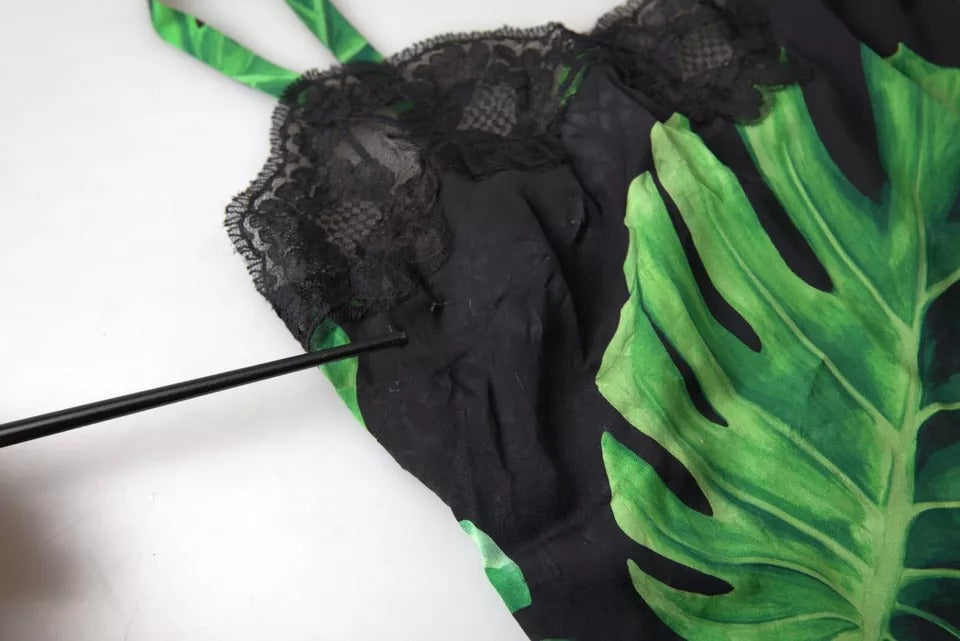 Dolce & Gabbana Black Philodendron Print Silk Camisole Women's Underwear (Pre-Owned)
