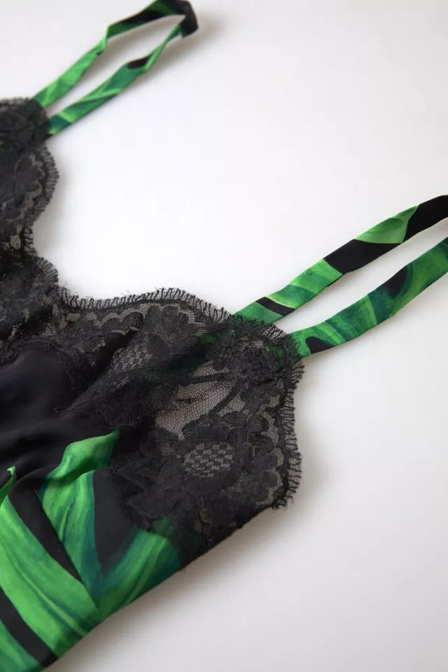 Dolce & Gabbana Black Philodendron Print Silk Camisole Women's Underwear (Pre-Owned)