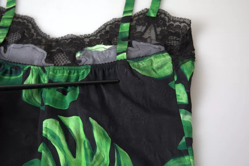 Dolce & Gabbana Black Philodendron Print Silk Camisole Women's Underwear (Pre-Owned)