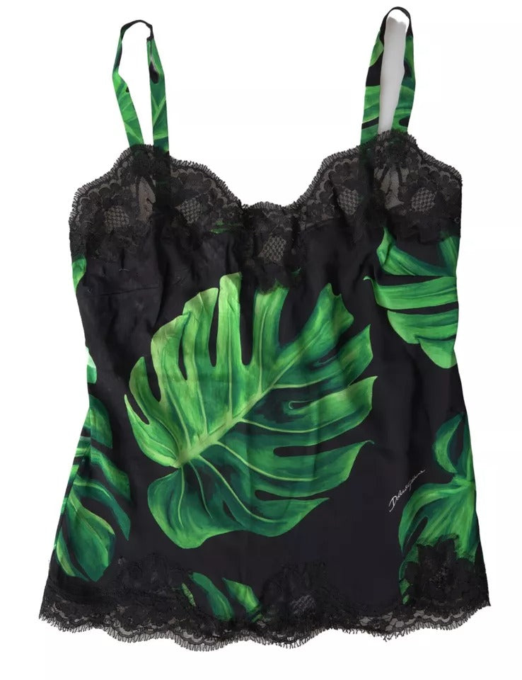 Dolce & Gabbana Black Philodendron Print Silk Camisole Women's Underwear (Pre-Owned)