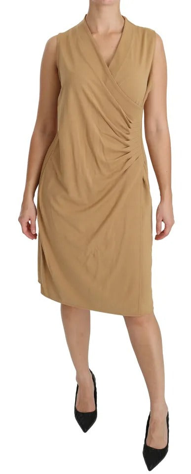 Ralph Lauren Brown V-neck Shift Knee Length Viscose Women's Dress (Pre-Owned)