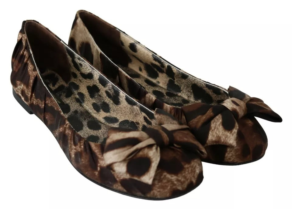 Dolce & Gabbana Brown Leopard Silk Ballerina Flats Women's Shoes (Pre-Owned)
