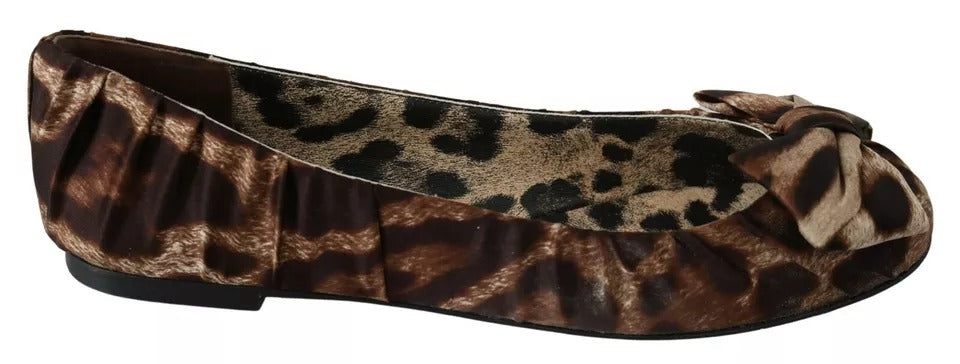 Dolce & Gabbana Brown Leopard Silk Ballerina Flats Women's Shoes (Pre-Owned)