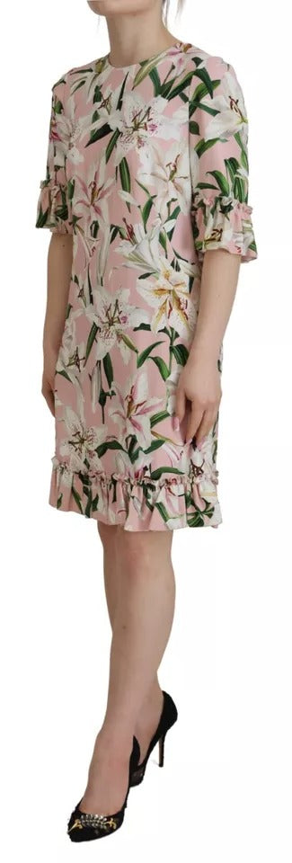 Dolce & Gabbana Pink Lily Viscose Sheath Knee Length Women's Dress (Pre-Owned)