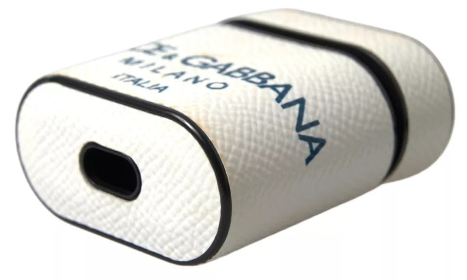 Dolce & Gabbana White Blue Calf Leather Logo Print Strap Airpods Case (Pre-Owned)