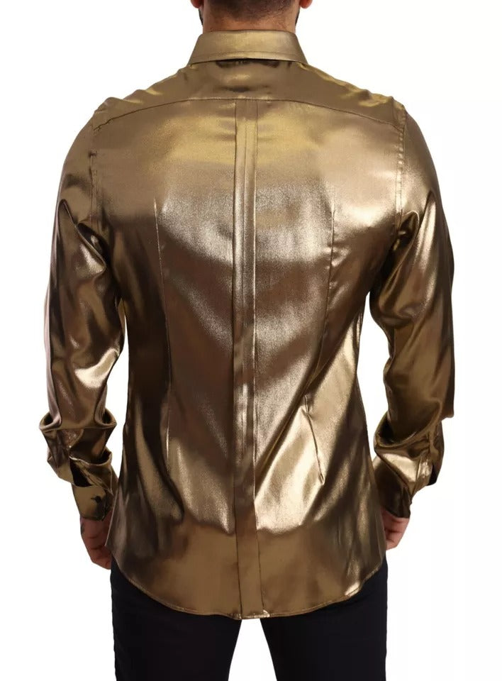 Dolce & Gabbana Metallic Gold DG Embroidered Crown Silk Top Men's Shirt (Pre-Owned)