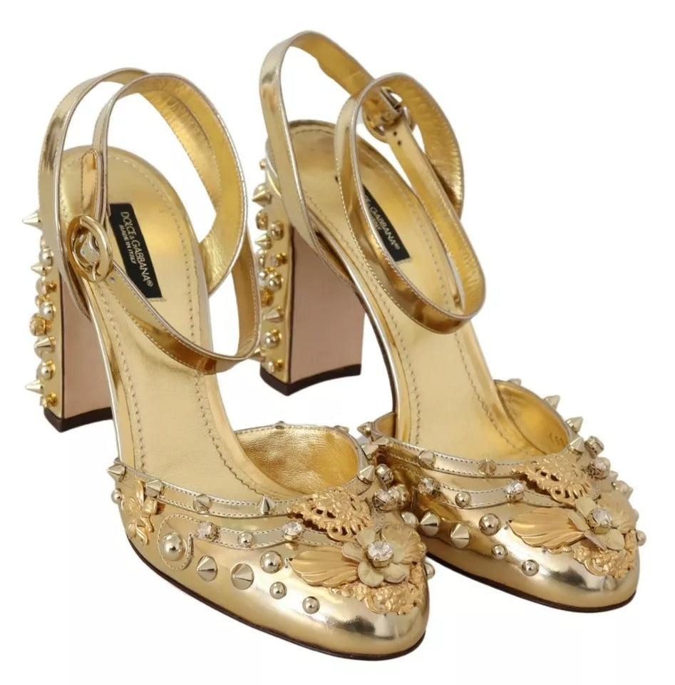 Dolce & Gabbana Gold Studs Vally Slingback Sandals Women's Shoes (Pre-Owned)