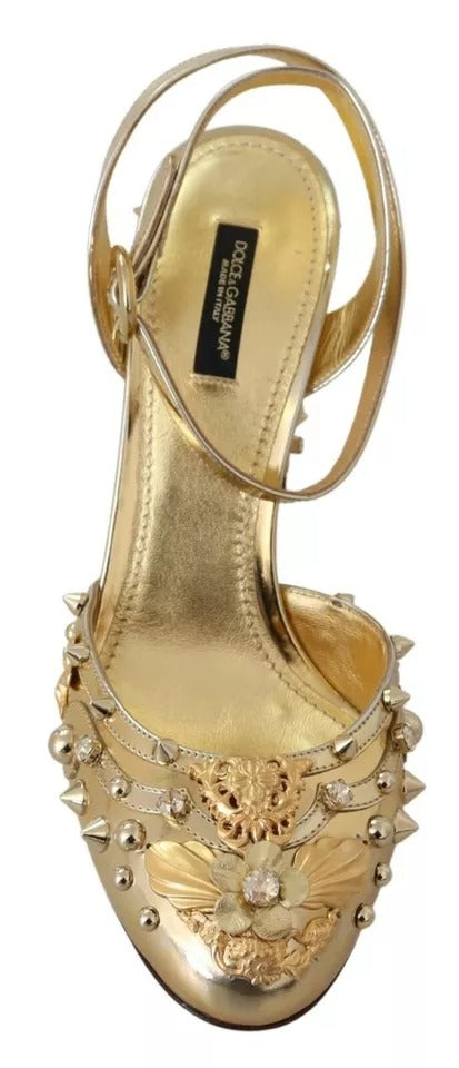 Dolce & Gabbana Gold Studs Vally Slingback Sandals Women's Shoes (Pre-Owned)