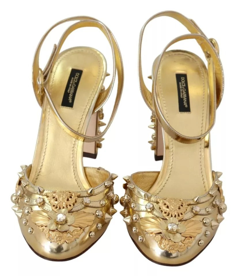 Dolce & Gabbana Gold Studs Vally Slingback Sandals Women's Shoes (Pre-Owned)