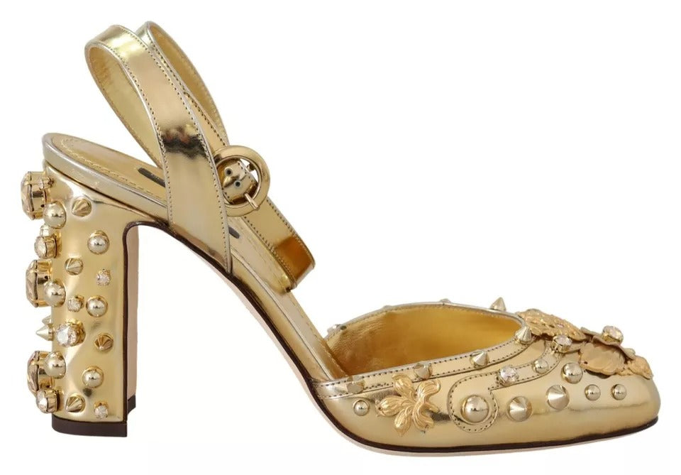 Dolce & Gabbana Gold Studs Vally Slingback Sandals Women's Shoes (Pre-Owned)