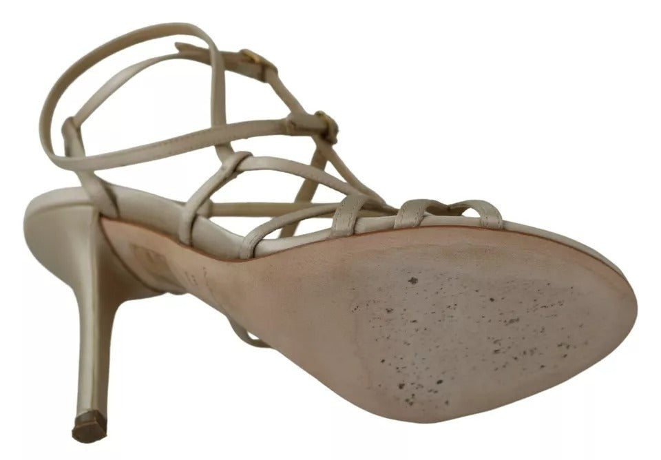 Dolce & Gabbana Gold Silk Ankle Strap Heels Sandals Women's Shoes (Pre-Owned)