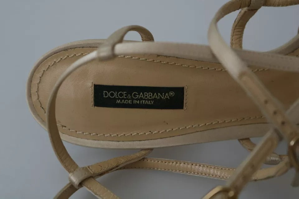 Dolce & Gabbana Gold Silk Ankle Strap Heels Sandals Women's Shoes (Pre-Owned)