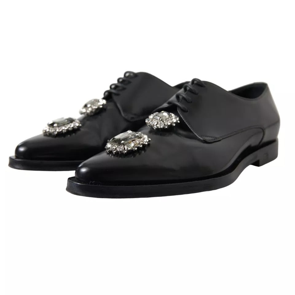 Dolce & Gabbana Black Leather Crystal Lace Up Formal Women's Shoes (Pre-Owned)
