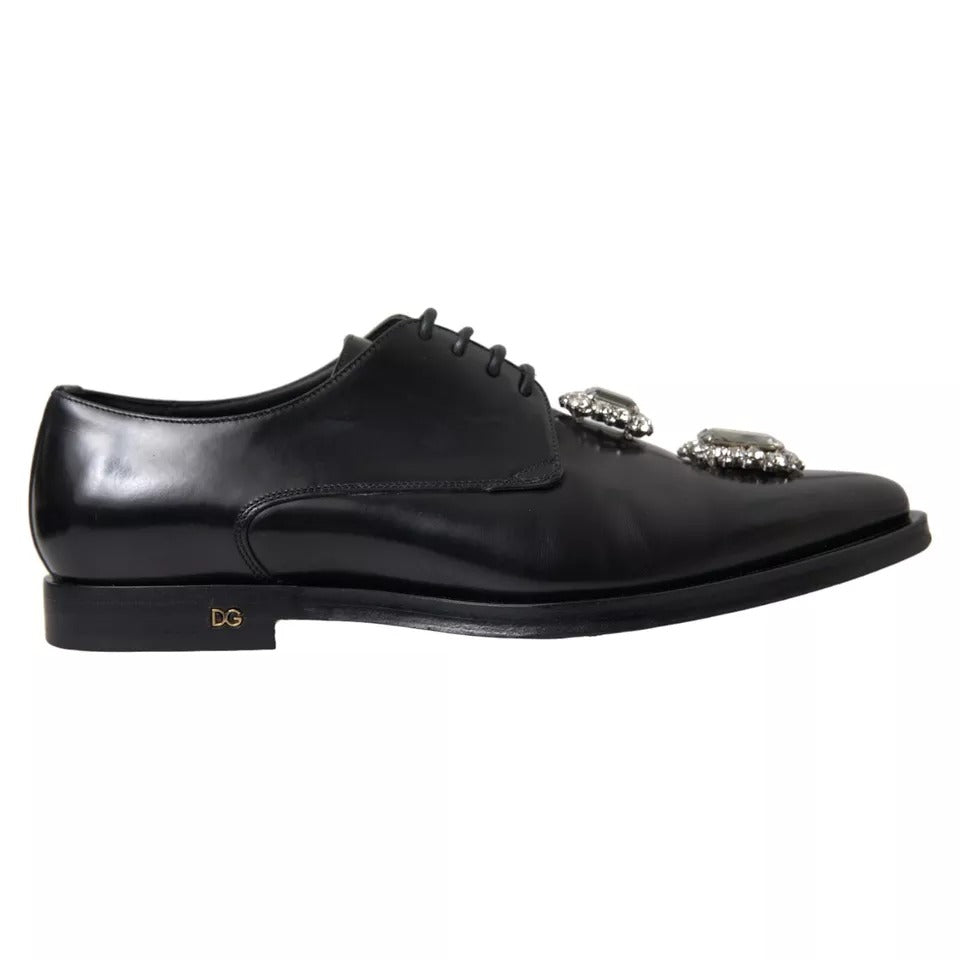 Dolce & Gabbana Black Leather Crystal Lace Up Formal Women's Shoes (Pre-Owned)