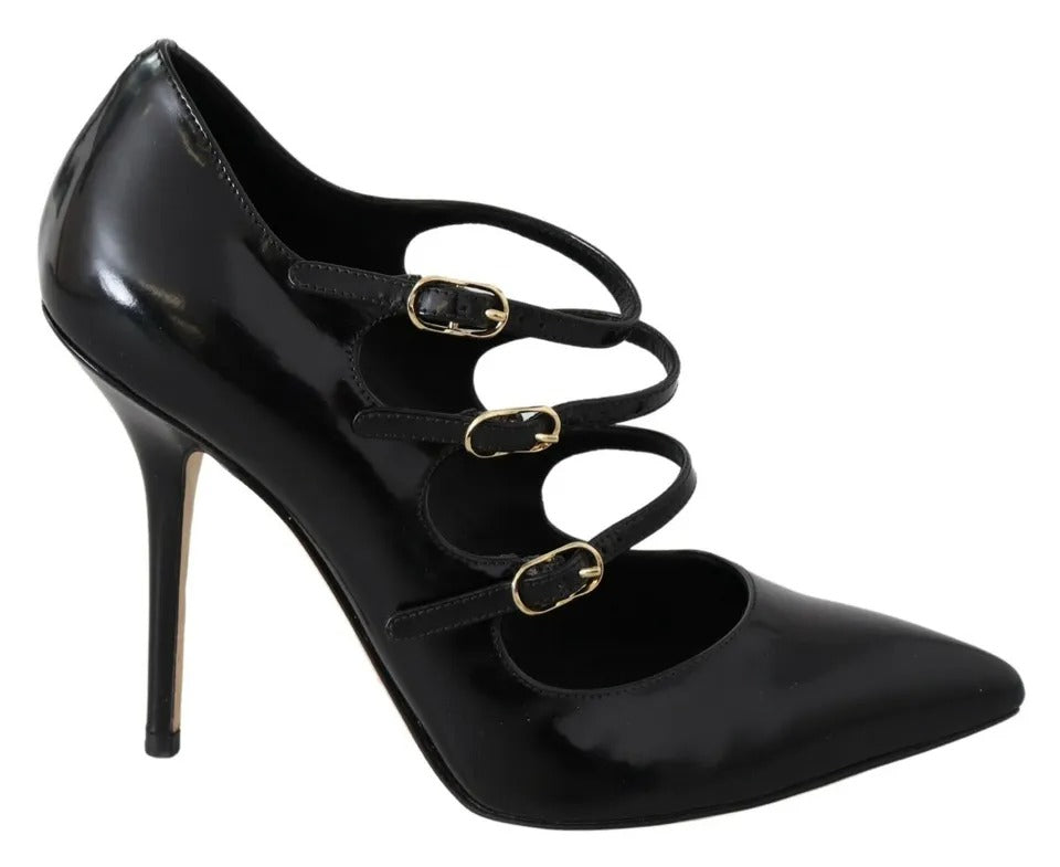 Dolce & Gabbana Black Leather Ankle Strap Heels Pumps Women's Shoes (Pre-Owned)