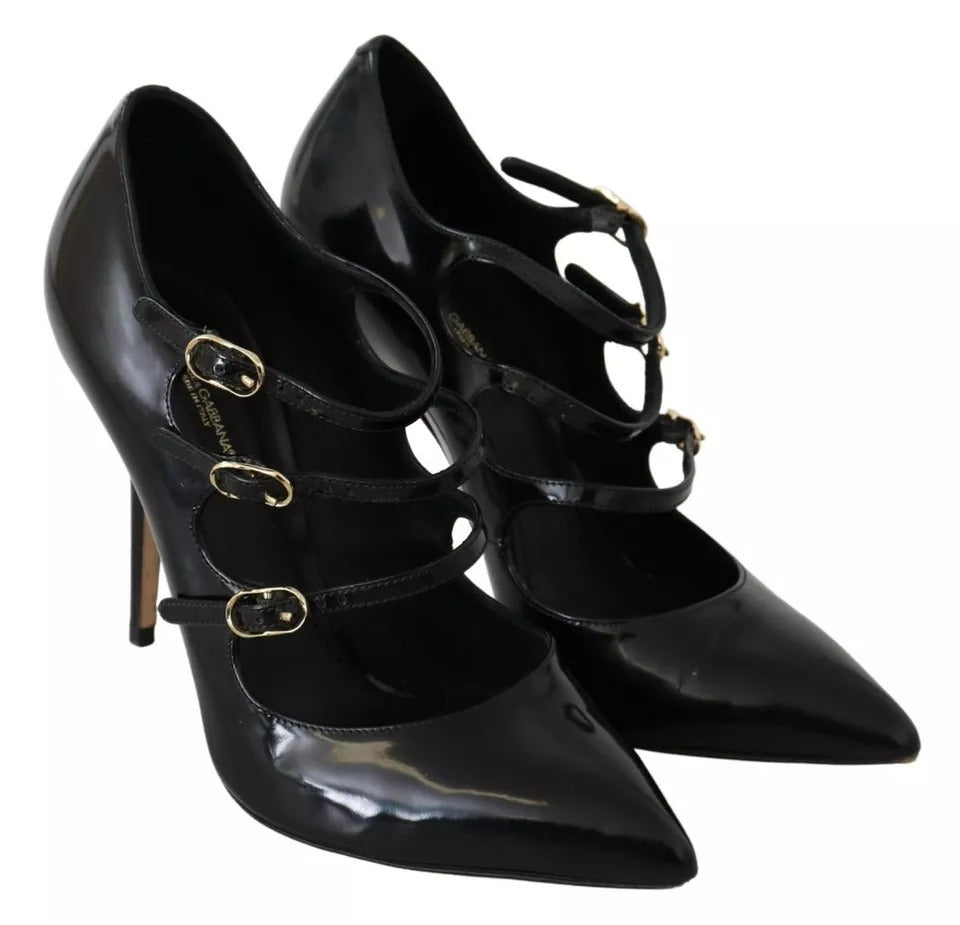 Dolce & Gabbana Black Leather Ankle Strap Heels Pumps Women's Shoes (Pre-Owned)
