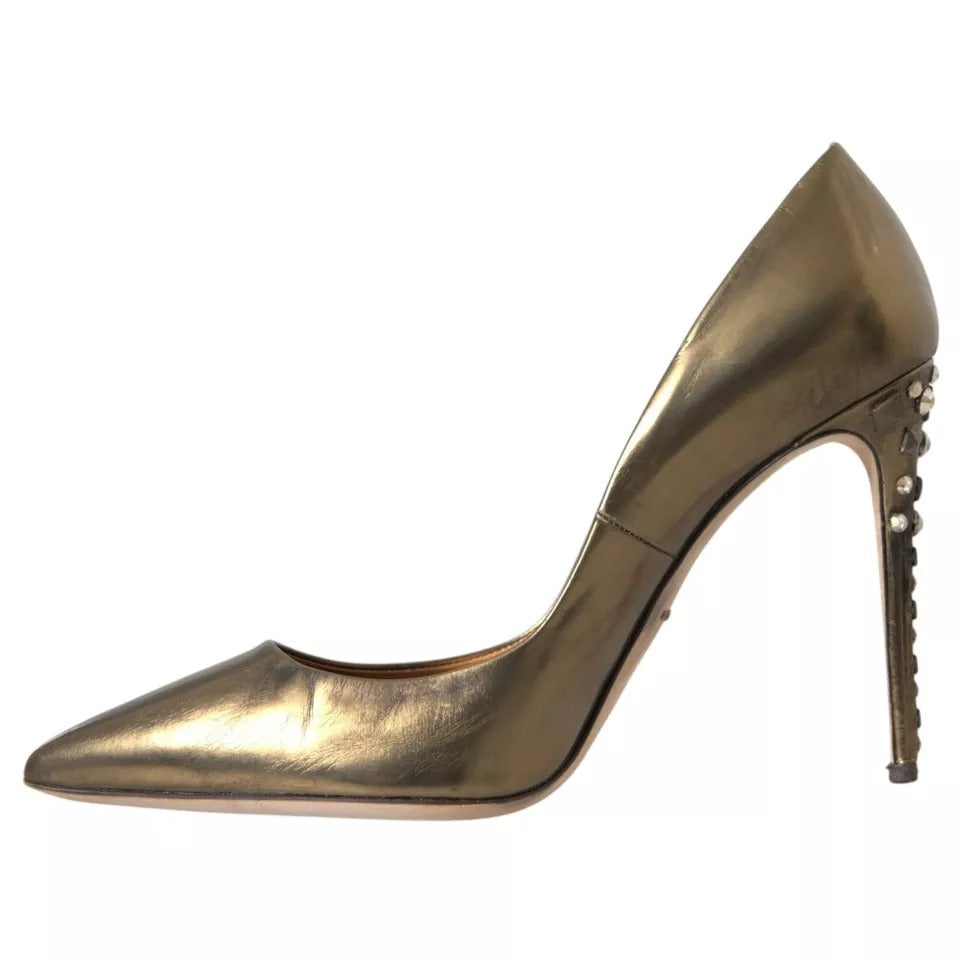 Dolce & Gabbana Bronze Leather Embellished Heels Pumps Women's Shoes (Pre-Owned)