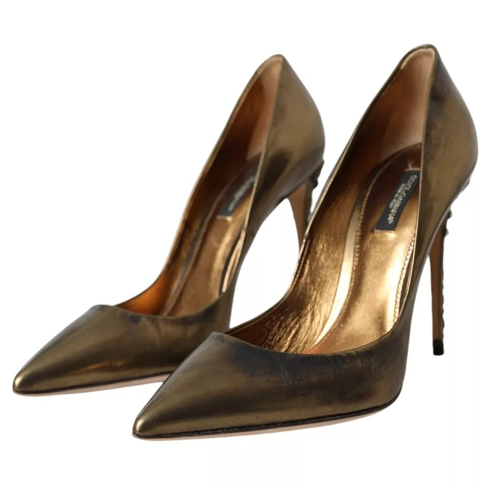 Dolce & Gabbana Bronze Leather Embellished Heels Pumps Women's Shoes (Pre-Owned)